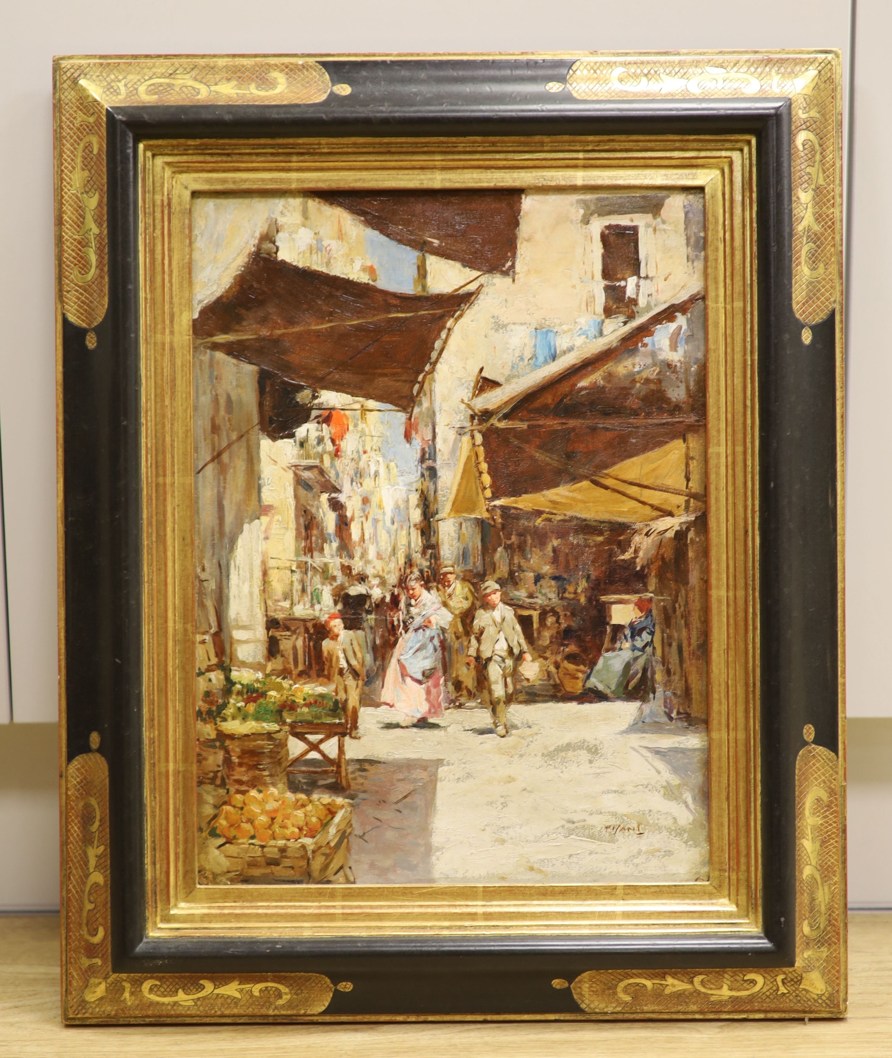 Gustavo Pisani (1877-1948), oil on canvas, Naples street scene, signed, 40 x 29cm.